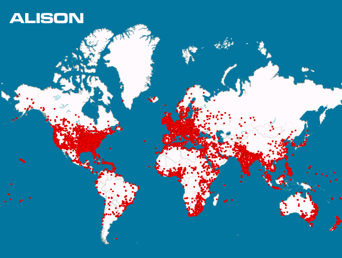 Complete listing of the locations of ALL members of the ALISON Community.